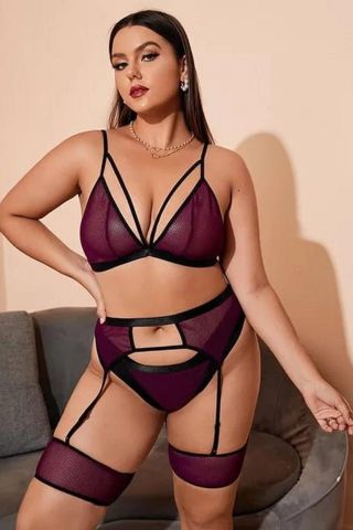 Anastasia 51150-BT Büyük Beden Bordo Jartiyer Takım - Kanatlı Butik