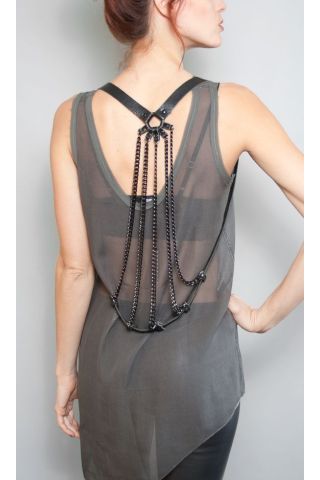 Harness Deri Zincirli Vücut Aksesuarı KB1125 - Kanatlı Butik