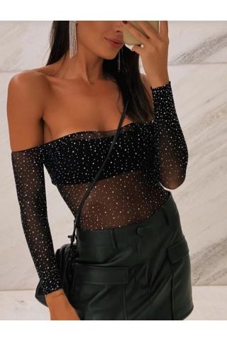 Taşlı File Bodysuit - Kanatlı Butik