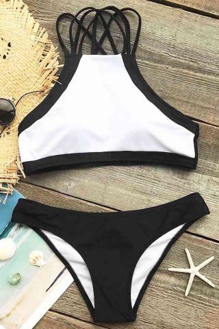 Angelsin Beyaz Siyah Tankini Takım